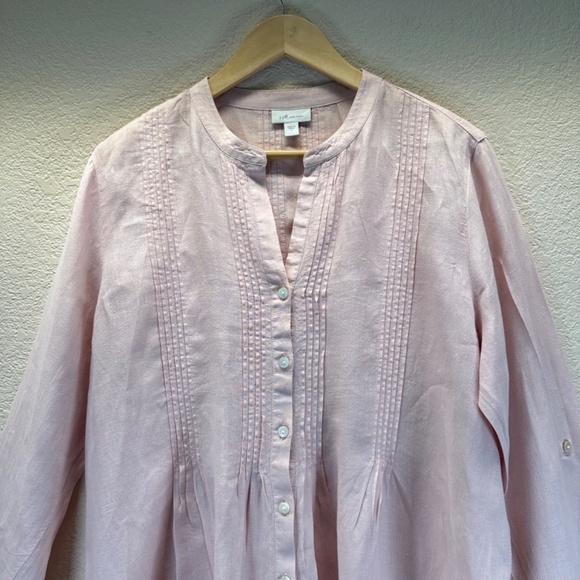 J Jill Love Linen Pintucked  Linen Tunic Top Coastal Minimalist Lagenlook Beach - Picture 3 of 13